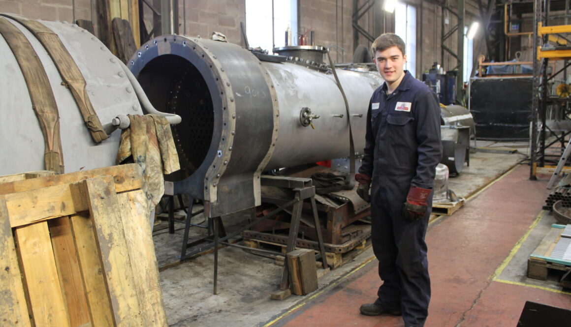 Apprentice Jack Kerswill with the Isle of Man No 1 boiler. Lesley Carr