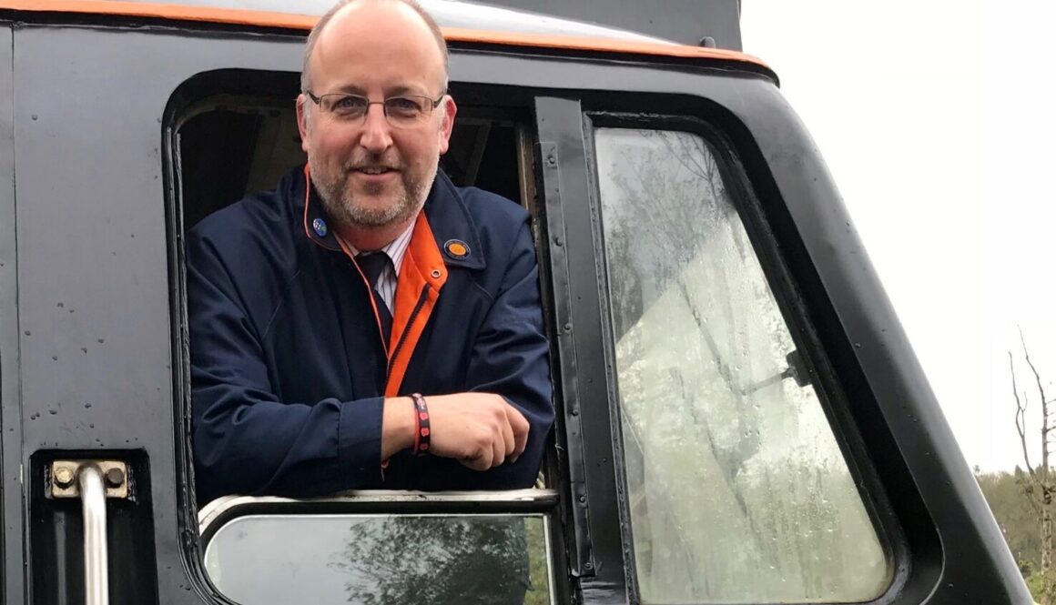 Jonathan Dunster in cab of 50031, credit Ted Dunster