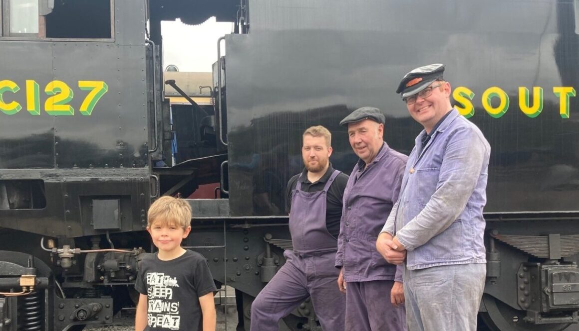 Fundraiser Alfie with SVR volunteers Kieran, Alan, Steve. Credit Lesley Carr