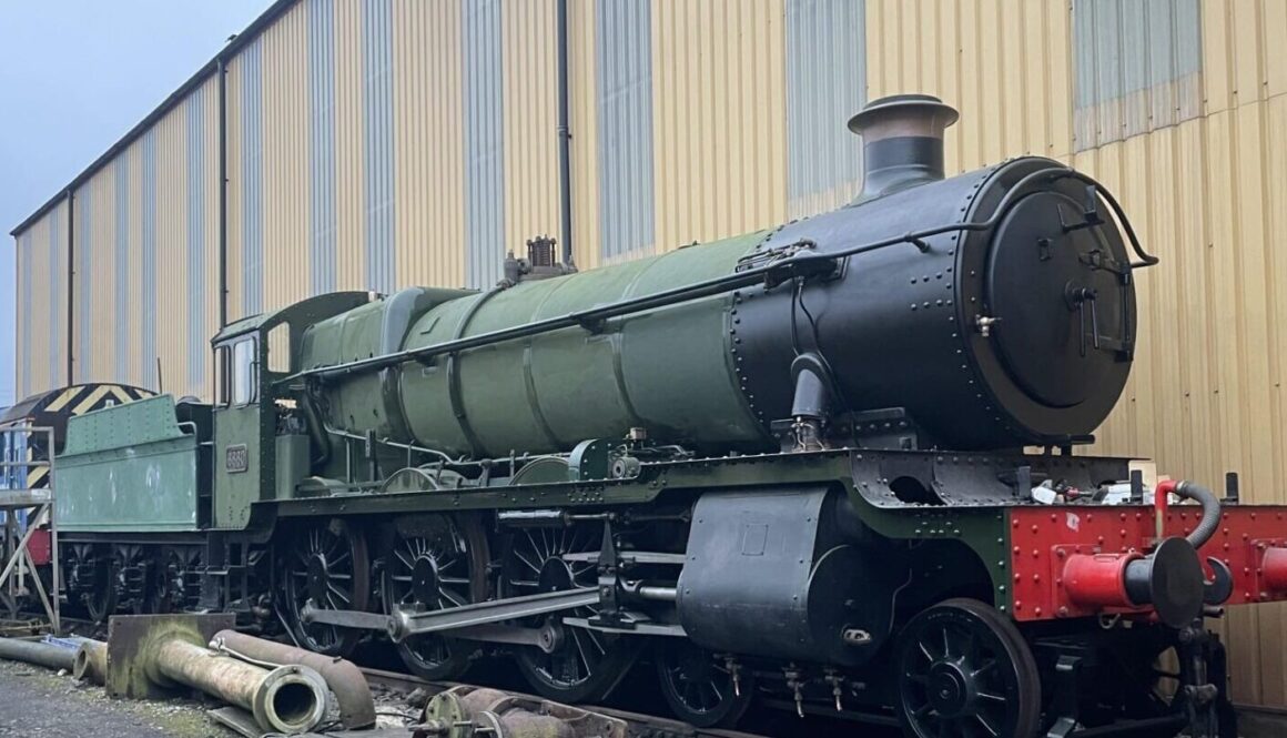 6880 'Betton Grange' at Tyseley Locomotive Works, between coats of paint. Credit 6880 Betton Grange Society