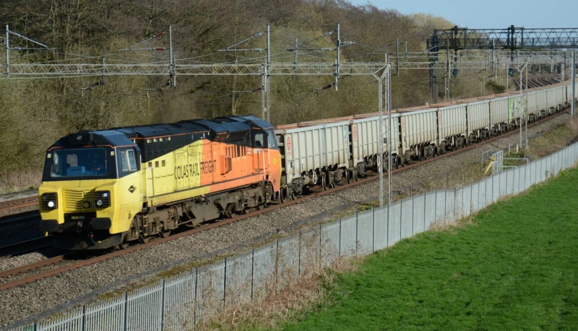 70810 hauling 4Z33 Mountsorrel to Penmaenmawr Quarry at Slindon on 03/04/2023. Photo Brad Joyce