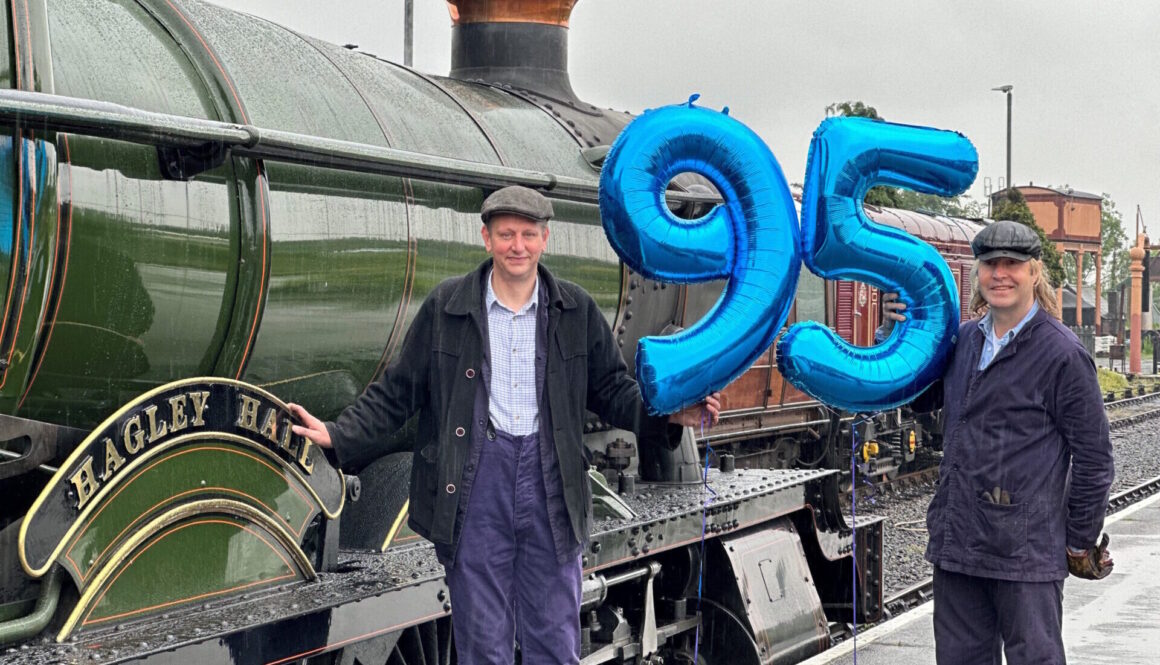 Driver Adrian Hassall and fireman Mark Writtle get ready to celebrate with 'Hagley Hall' at the SVR. Photo: NICKY FREEMAN