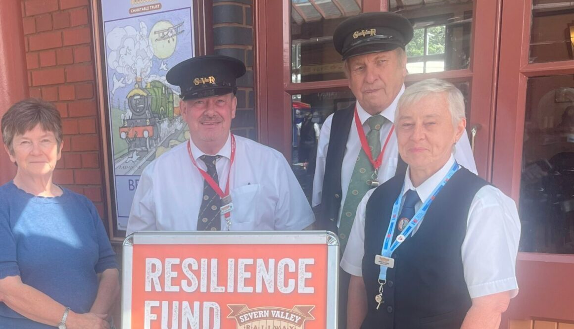 Diane Malyon publicising the SVR Resilience Fund with volunteers Rob Jones, Tony Davies and Annette Jones. LESLEY CARR