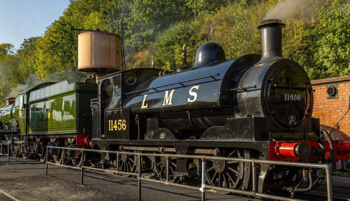 Visiting LMS L&Y saddletank 11456 with GWR 4930 'Hagley Hall' on the Rock sidings at Bewdley, the day before the event. KEVIN WHITEHURST