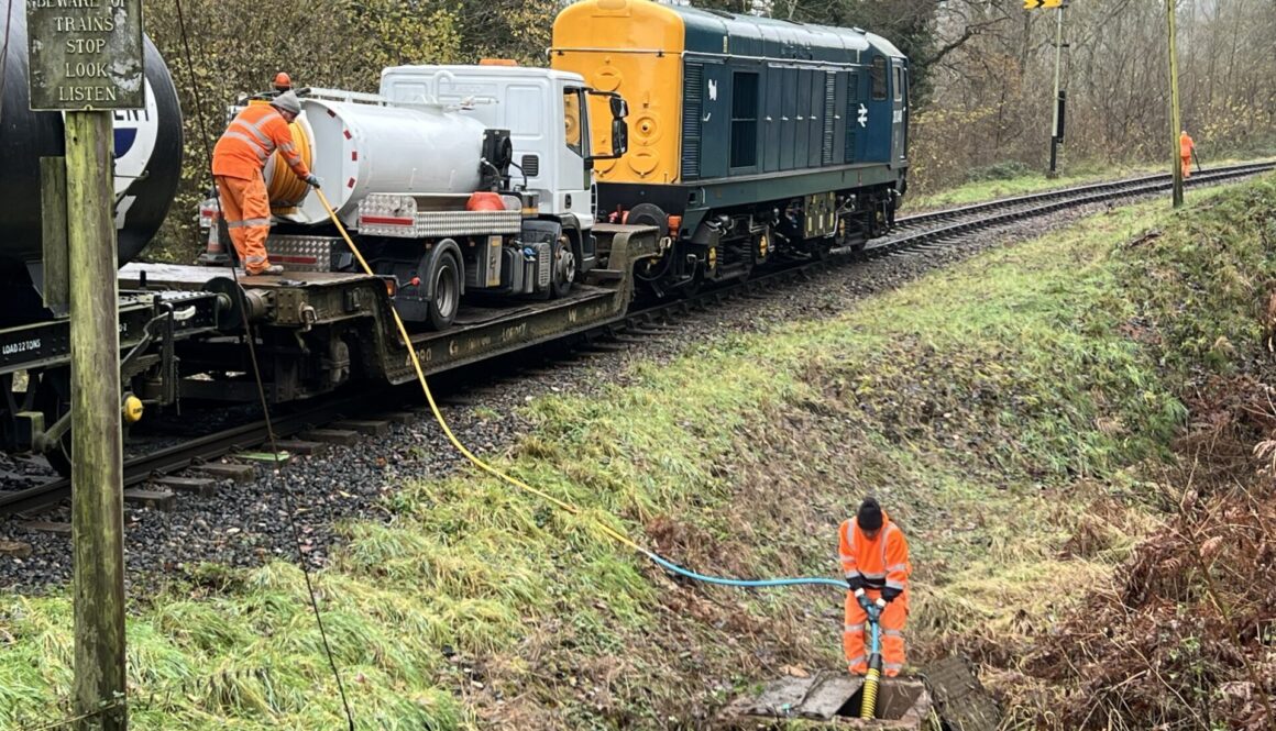 Immediately south of Alverley Miners Halt. This chamber has two pipes running roughly along the cess and a third that crosses under the track to an outlet. GRAHAM MURRAY