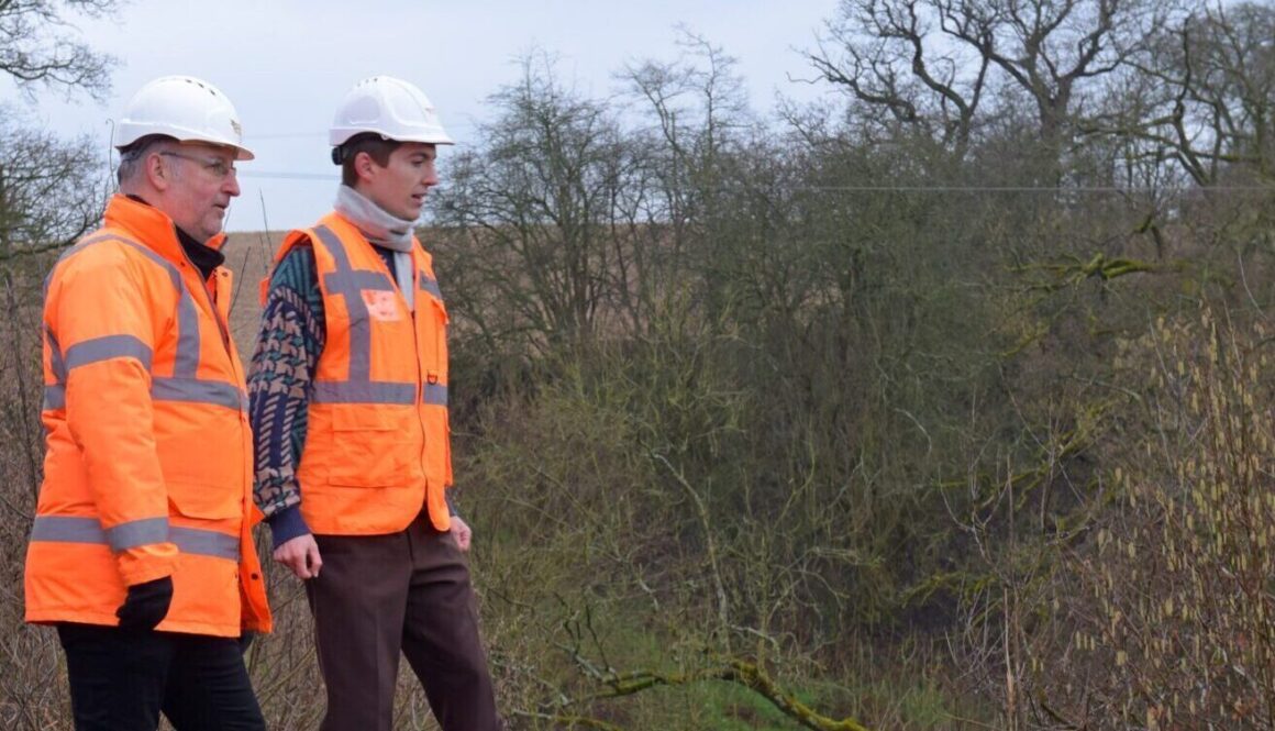 Gus Dunster and Francis Bourgeois at the landslip site. GARY ESSEX