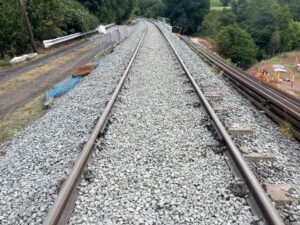 Finished track, with top ballast and tamping all complete. STEVE FEATHERSTONE