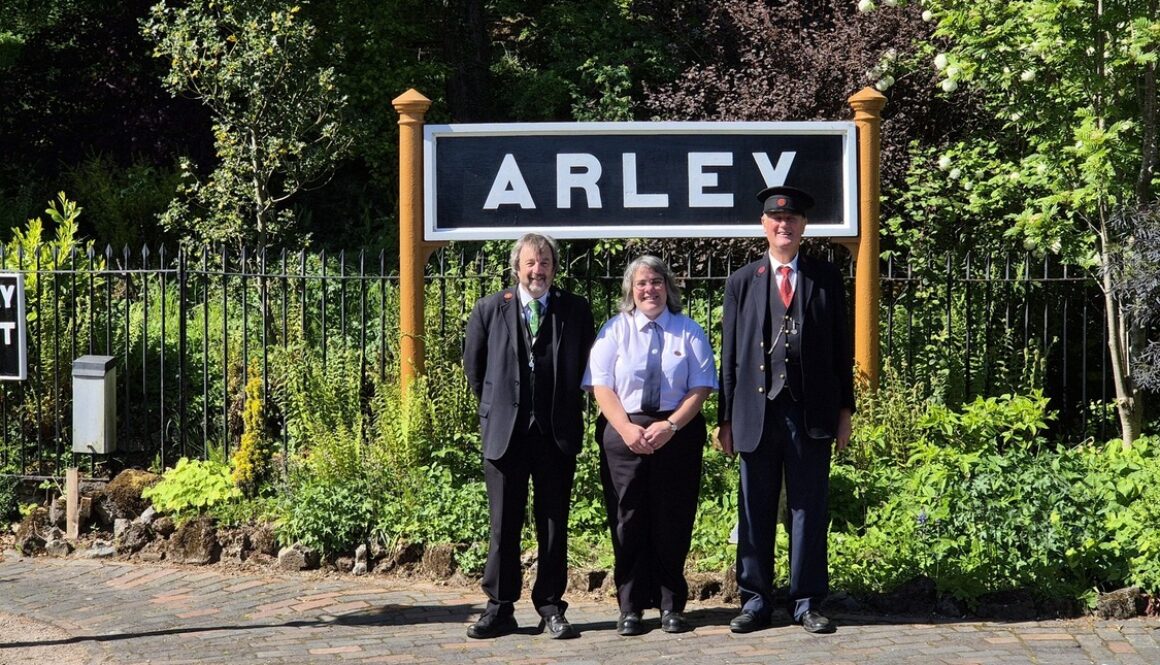 Catherine at Arley Station with Phil Price on the left and Malcolm Broadhurst on the right