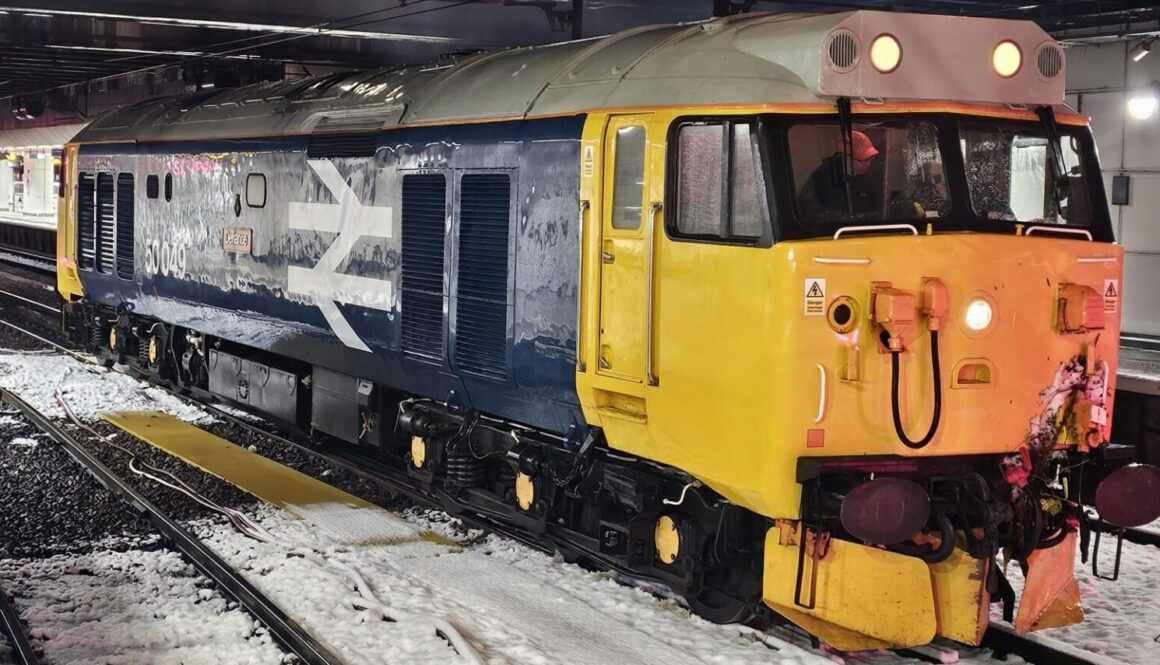 The SVR's 50049 'Defiance' at New Street station in Birmingham, ready for snow clearance duties on 8 January. JASON ALLEN