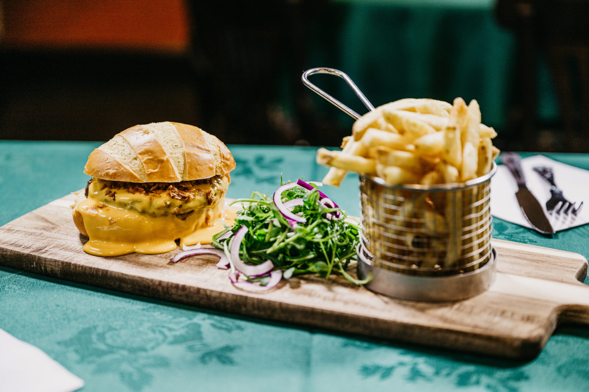 Burger and Chips at Kidderminster Station Tea Room Burger and Chips at Kidderminster Station Tea Room