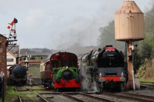 Little Meets Large....the tiny Judy alongside the mighty Duke of Gloucester at Bewdley on day one of the Spring Steam Gala. Keith Wilkinson.