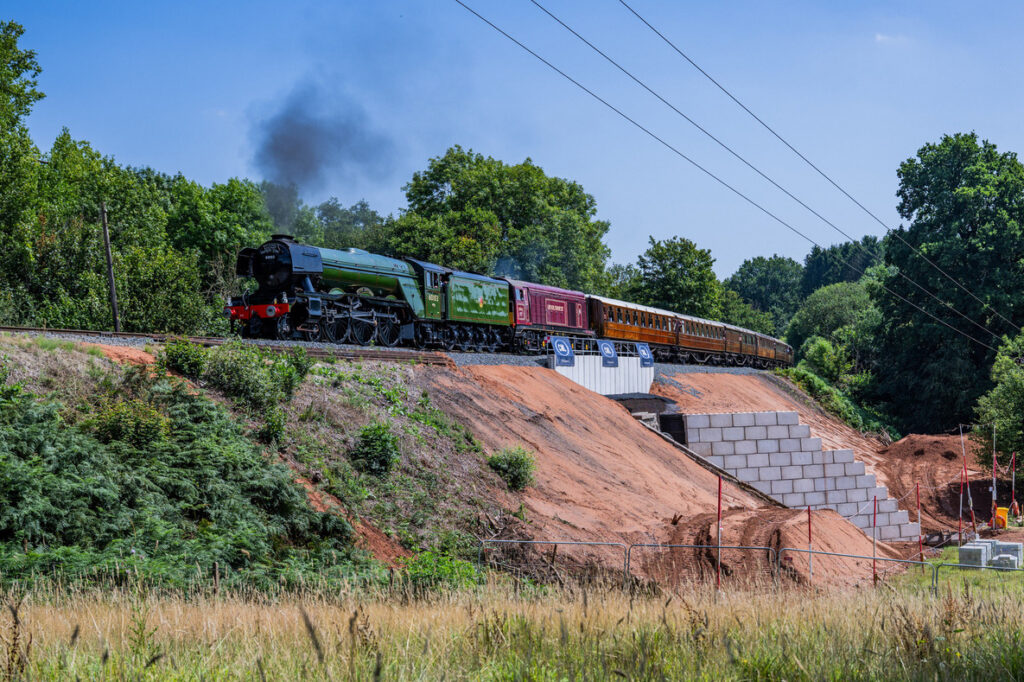 60103 Flying Scotsman hauls the first passenger service across the repaired Mor Brook bridge. Jack Boskett