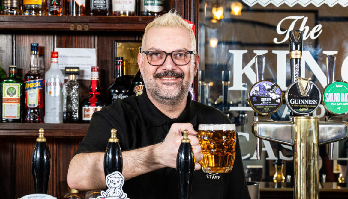 King & Castle cellar manager Chris Dainty celebrates the CAMRA award