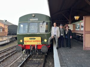 SVR CEO Gus Dunster, driver Bob Dunn and Sharon Harvey, the Mayor of Bewdley with the Bewdley Express credit Keith Wilkinson